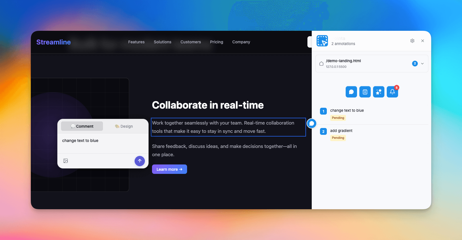 Annotation feature showing element selection and feedback